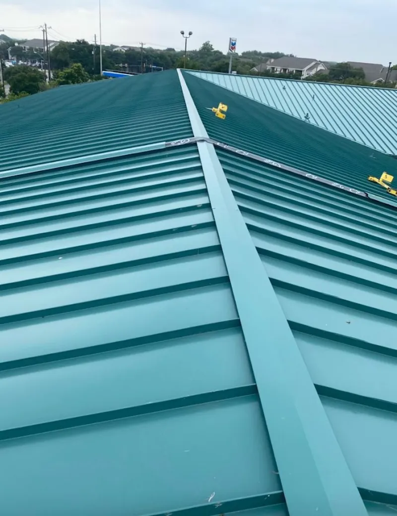 Green commercial metal roof ridge and valley for Metal Roof Repair in West Rancho Dominguez